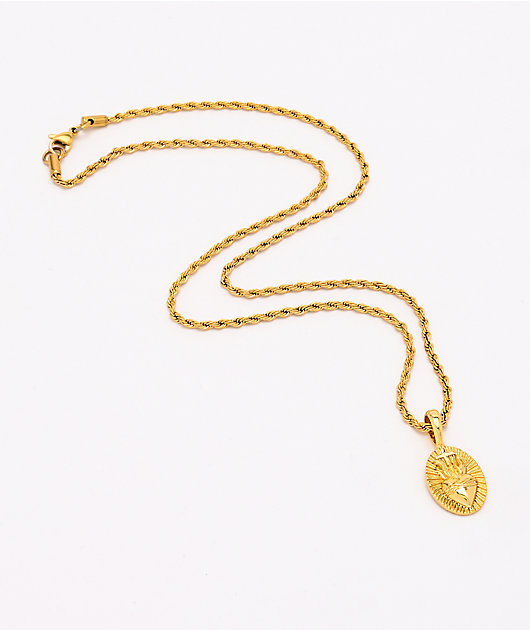 Saint Midas Heart Circle Yellow Gold 20" Rope Chain Necklace